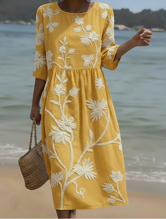 Lunavera™ | Plant & Flower Print Midi Dress