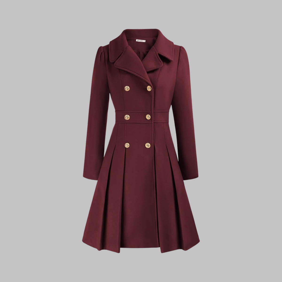 Dami Womens Double Button Coat with Long Sleeves in Burgundy