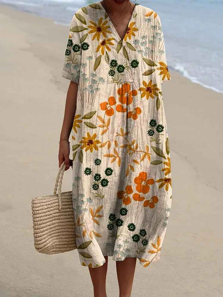 Briza™ - Women's Vintage Floral Art Print Flowy Casual Dress