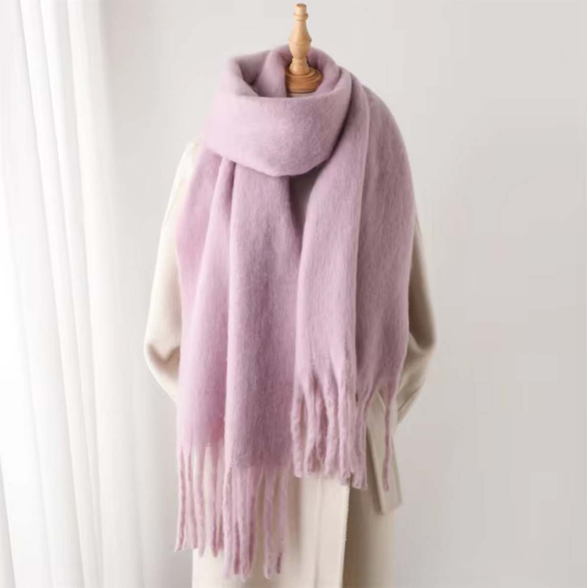 Elyra Womens Pashmina Scarf with Long Tassels in Light Purple