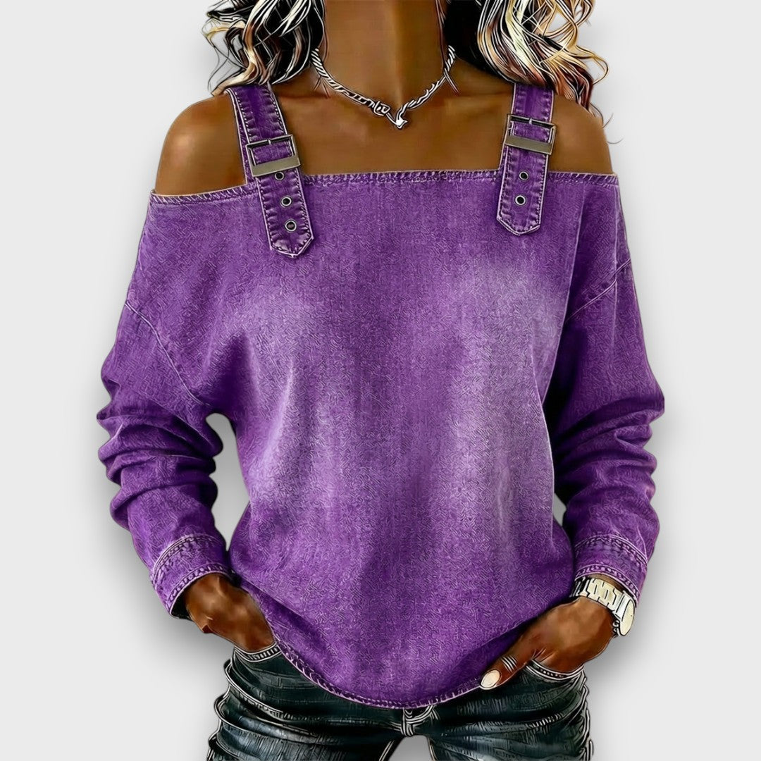 Elama™ – Off-Shoulder Denim Top