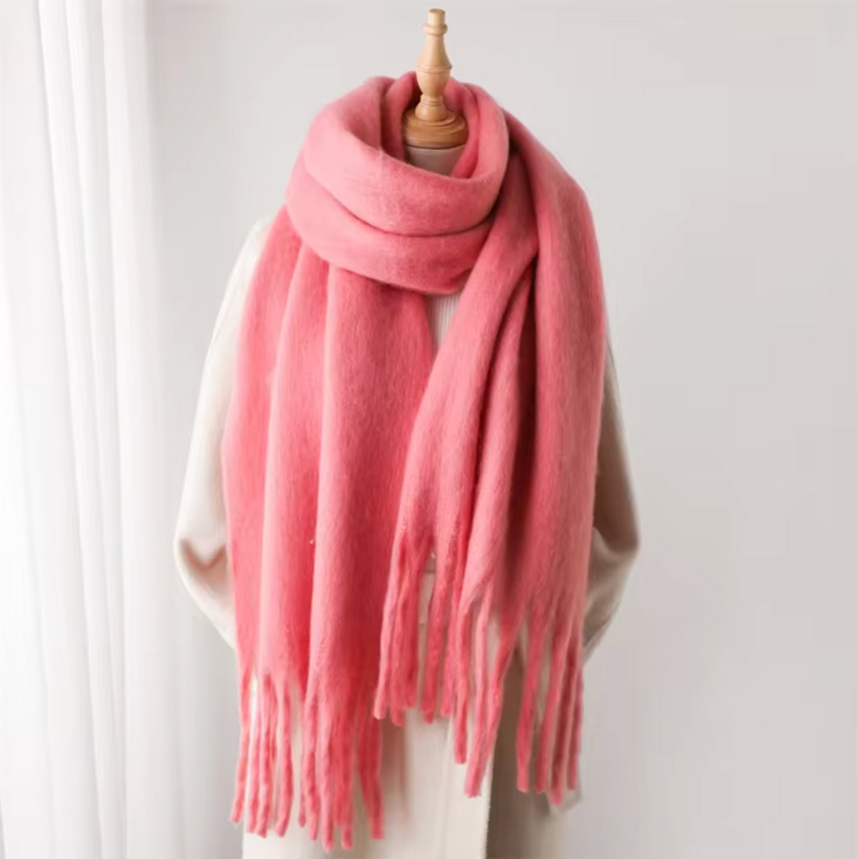 Elyra Womens Pashmina Scarf with Long Tassels in Pink