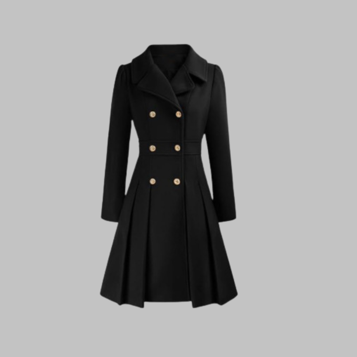 Dami Womens Double Button Coat with Long Sleeves in Black