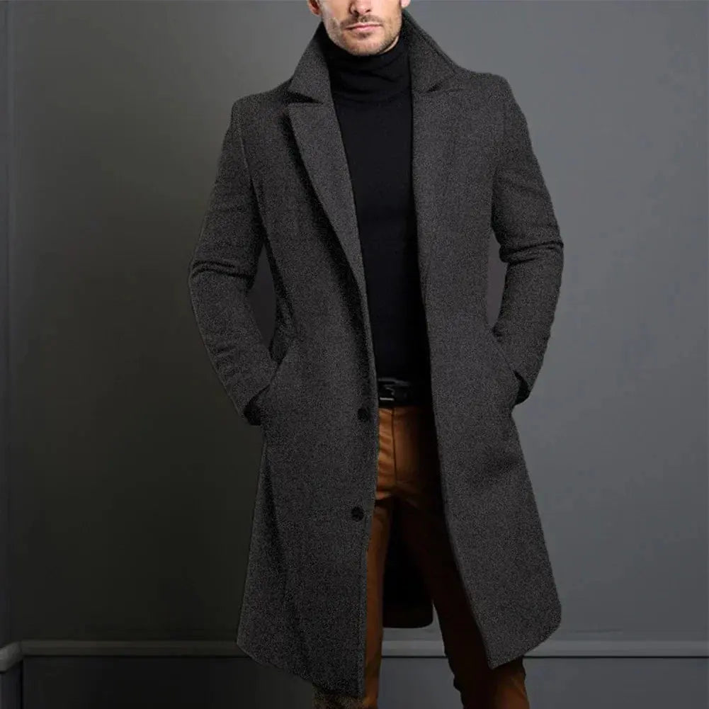 Leo Mens Overcoat Full-Length Winter Coat with Straight Cut in Dark Gray