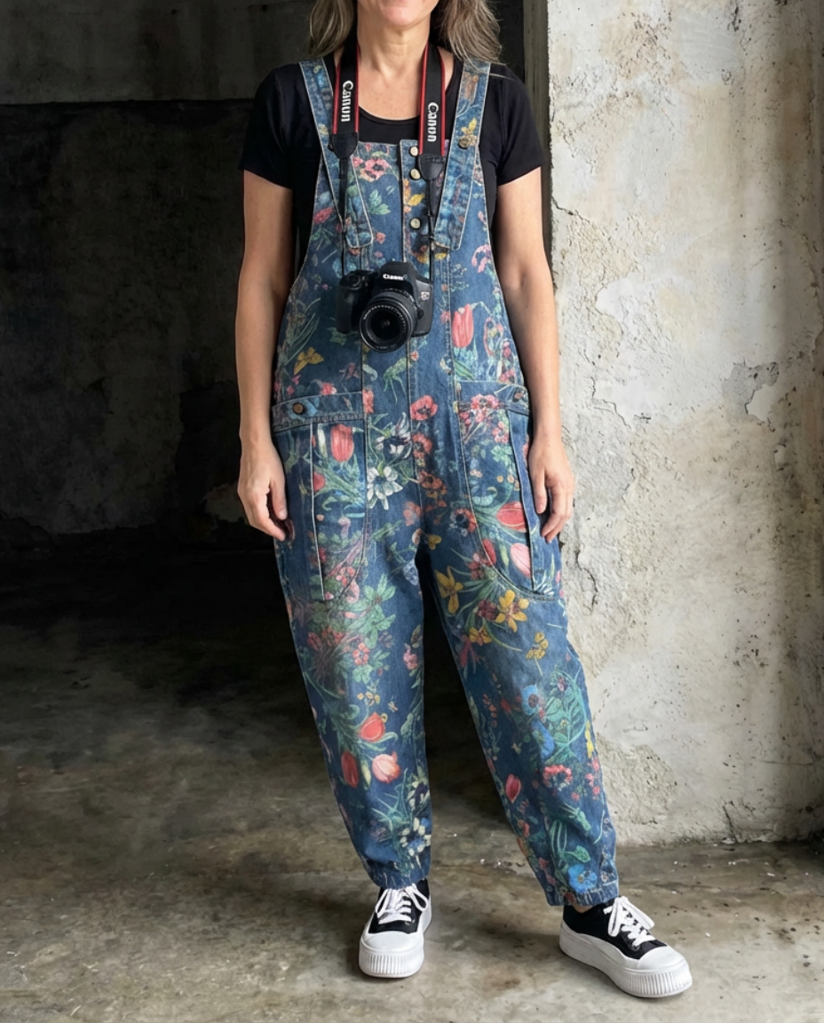 Floryn™ | Floral Print Baggy Bib Overalls