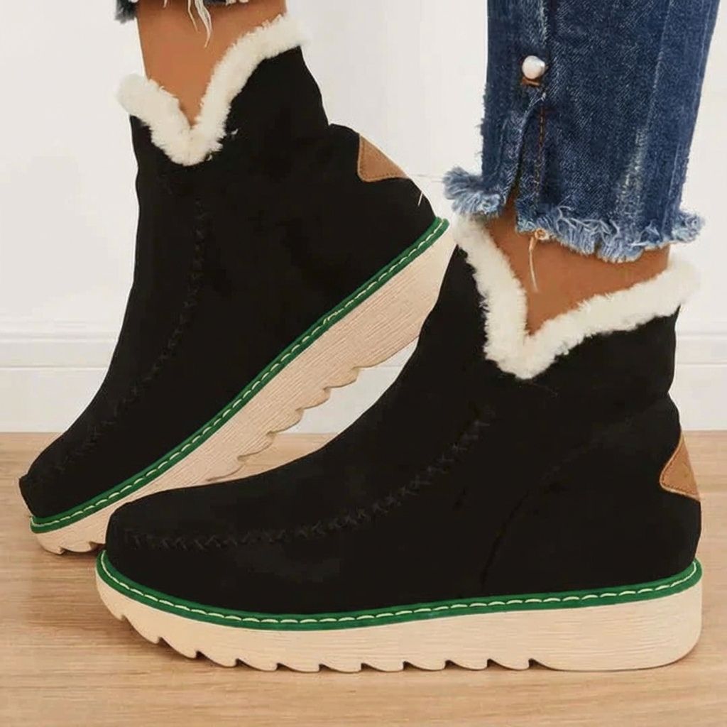 Platform Slip-On Fleece-Lined Ankle Boots for Women – Cozy Stylish Comfort