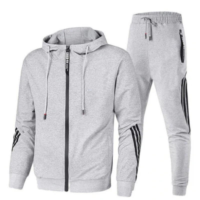 David Mens Two-Piece Hoodie Set with Matching Pants in Gray
