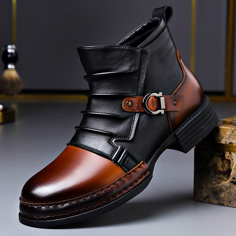 Willson Mens Italian Leather Boots with Metal Hardware in Cognac Brown
