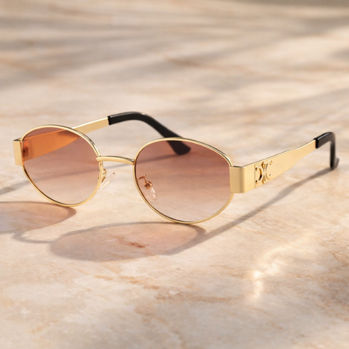 Celine - Gold/Light brown Oval Frame Fashionable Sunglasses