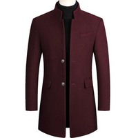 Eli | Mens Trench Coat with Button Front | Stand Collar, Flap Pockets, Long Cut | Red, Black, Gray Sizes M-4XL
