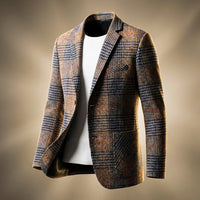 Kristopher | Mens Houndstooth Wool Blend Blazer | Notch Lapels, Two-Button, Multi-Pocket | Brown or Gray XS-2XL