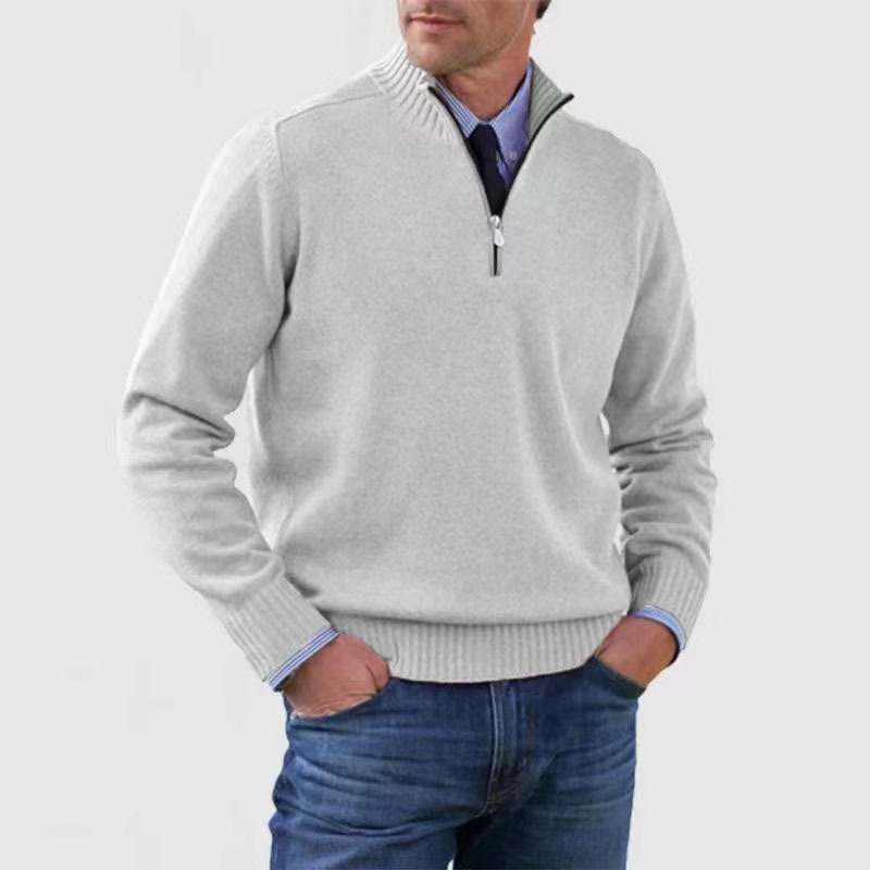 Lucien Mens Half-Zip Knit Sweater, Classic Fit in White