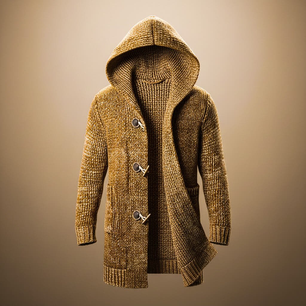 Aaron Mens Wool Blend Hooded Cardigan in Cognac Brown