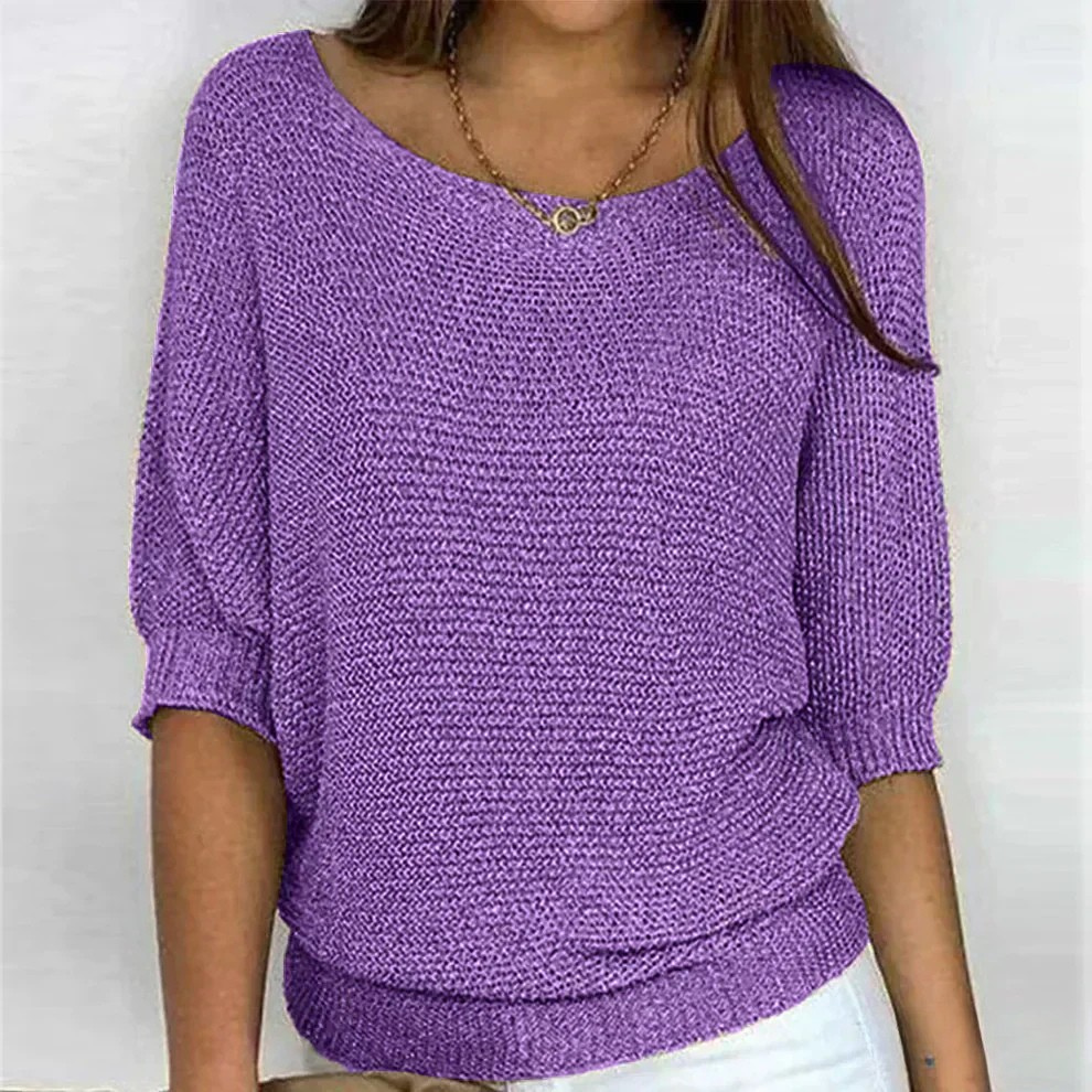 Euna Womens Soft Knit Sweater, Relaxed Comfort in Purple