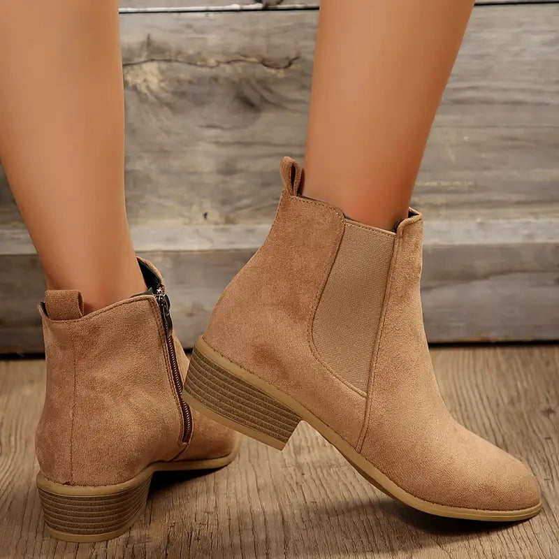 Anica Womens Suede Chelsea Boots, Warm for Winter in Beige