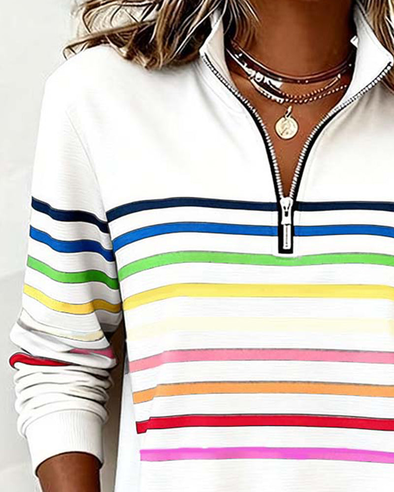 Mia Womens Half Zip Sweatshirt with Stripes