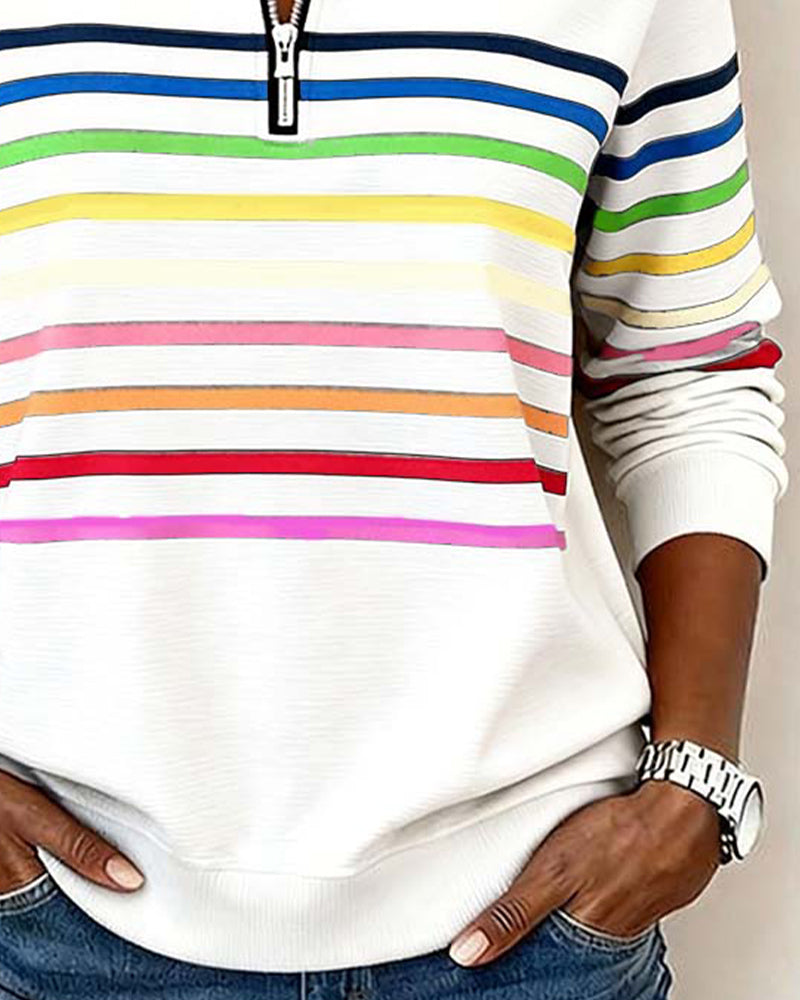 Mia Womens Half Zip Sweatshirt with Stripes