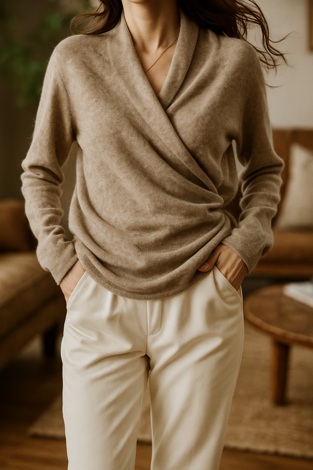 Kathryn Womens Cashmere Wrap Sweater with V-Neck