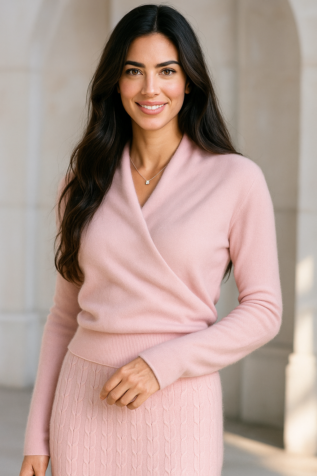 Teresa Womens Cashmere Sweater with Crossover Collar