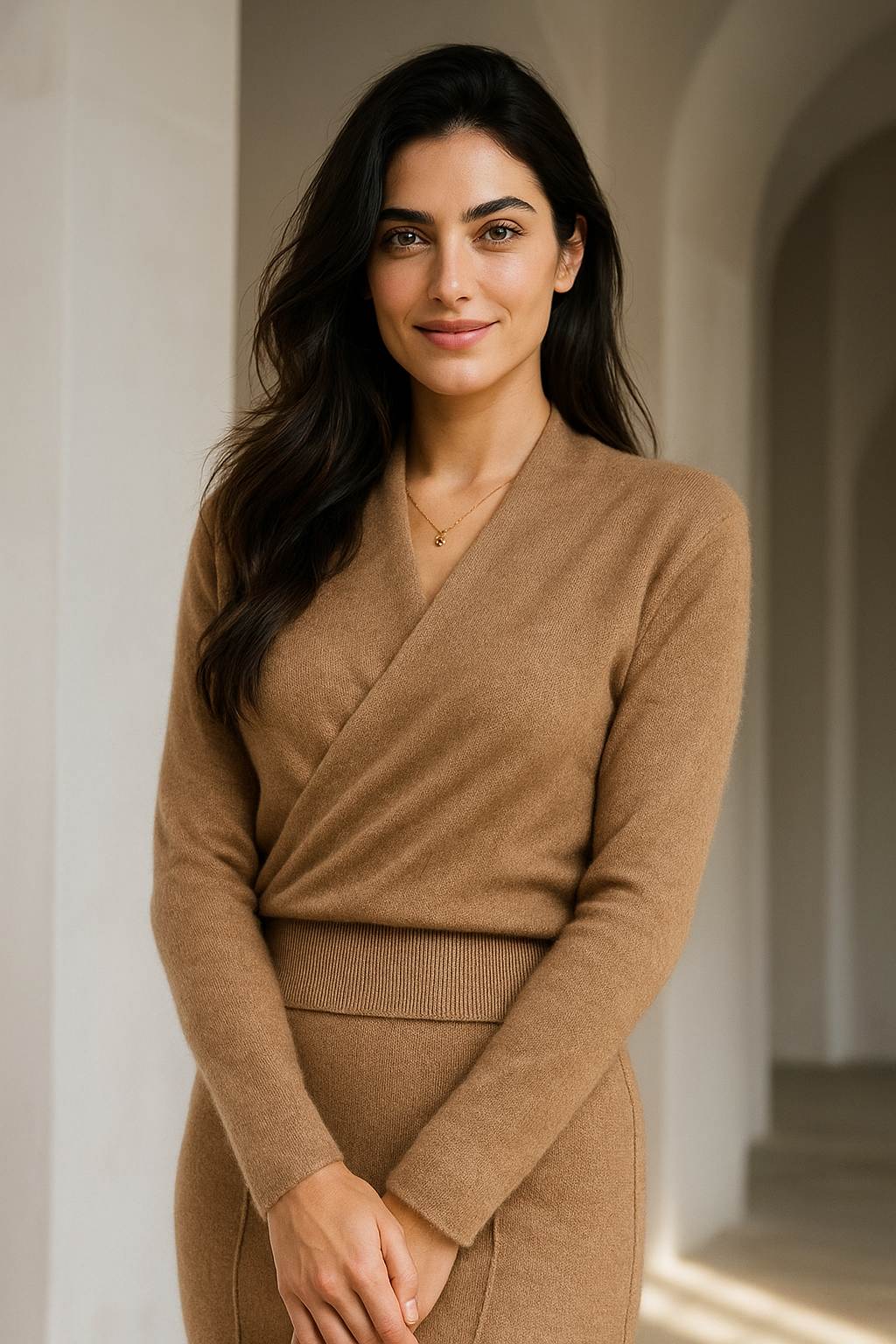 Teresa Womens Cashmere Sweater with Crossover Collar