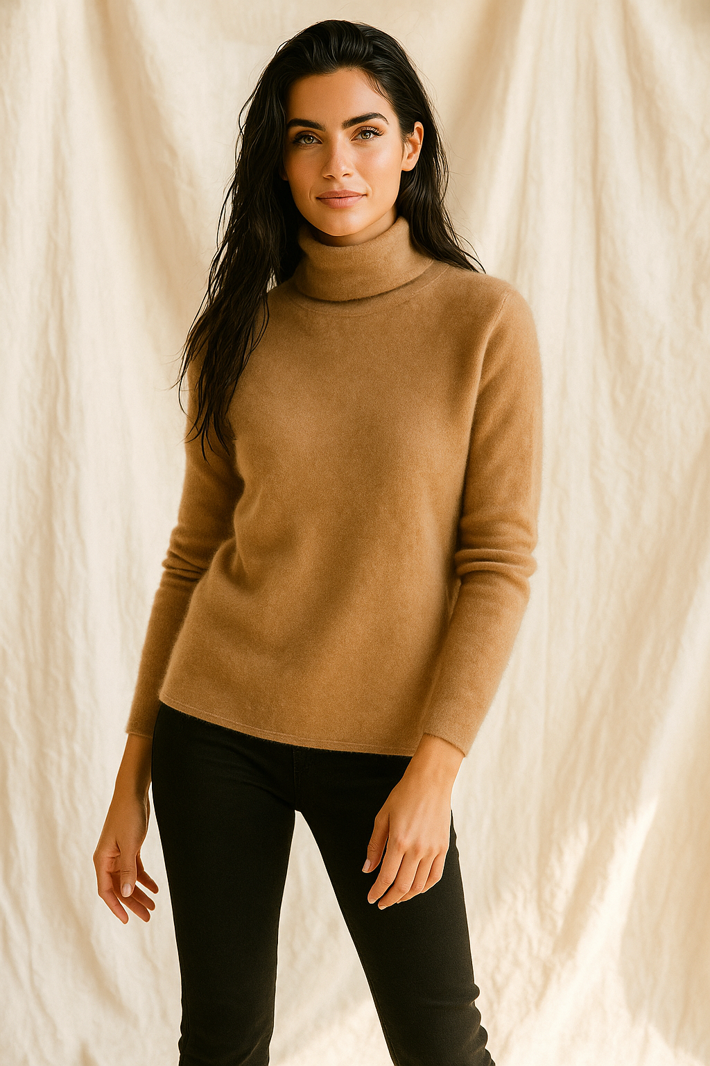 Victoria Womens Cashmere Blend Turtleneck Sweater, Slim Fit