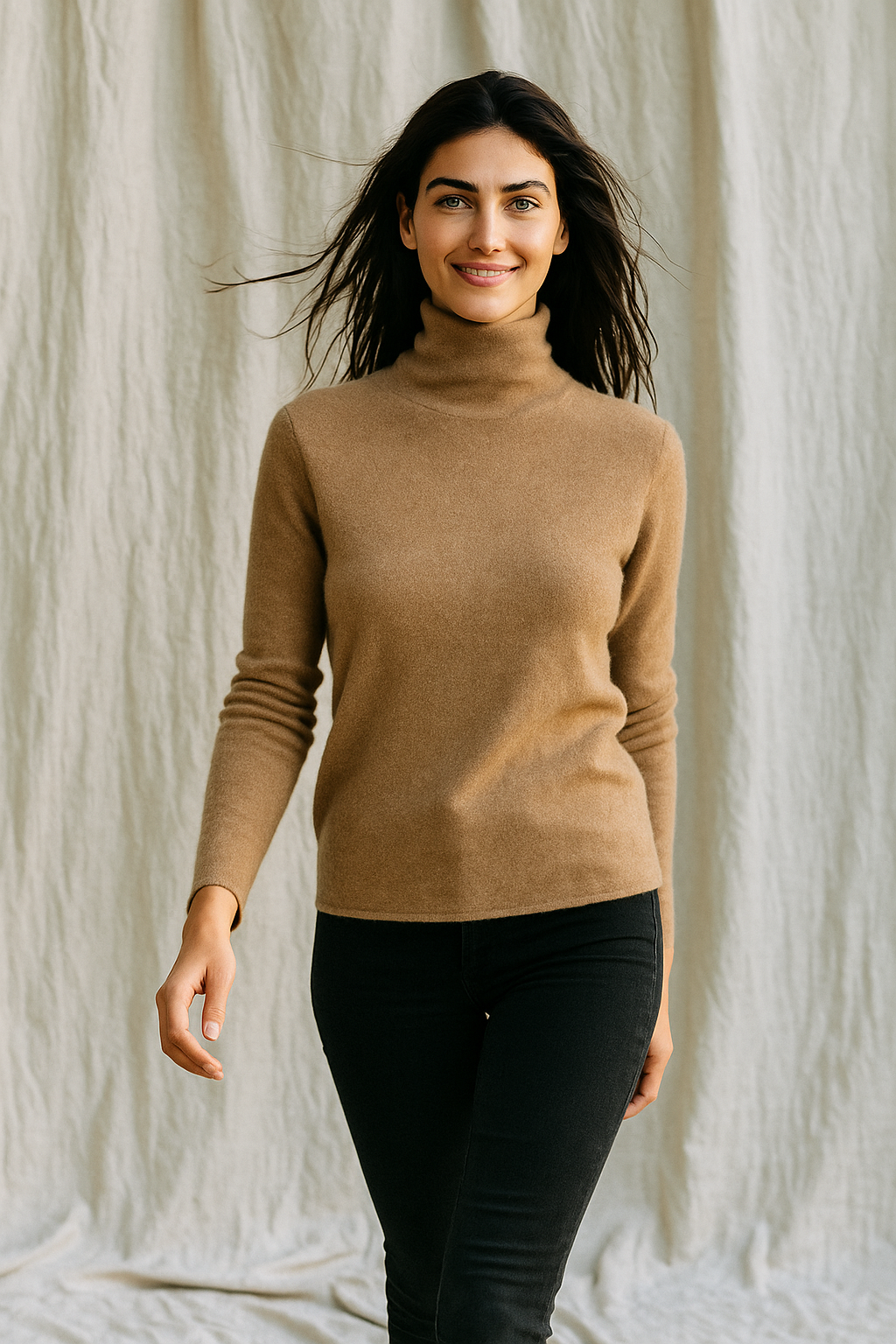 Victoria Womens Cashmere Blend Turtleneck Sweater, Slim Fit