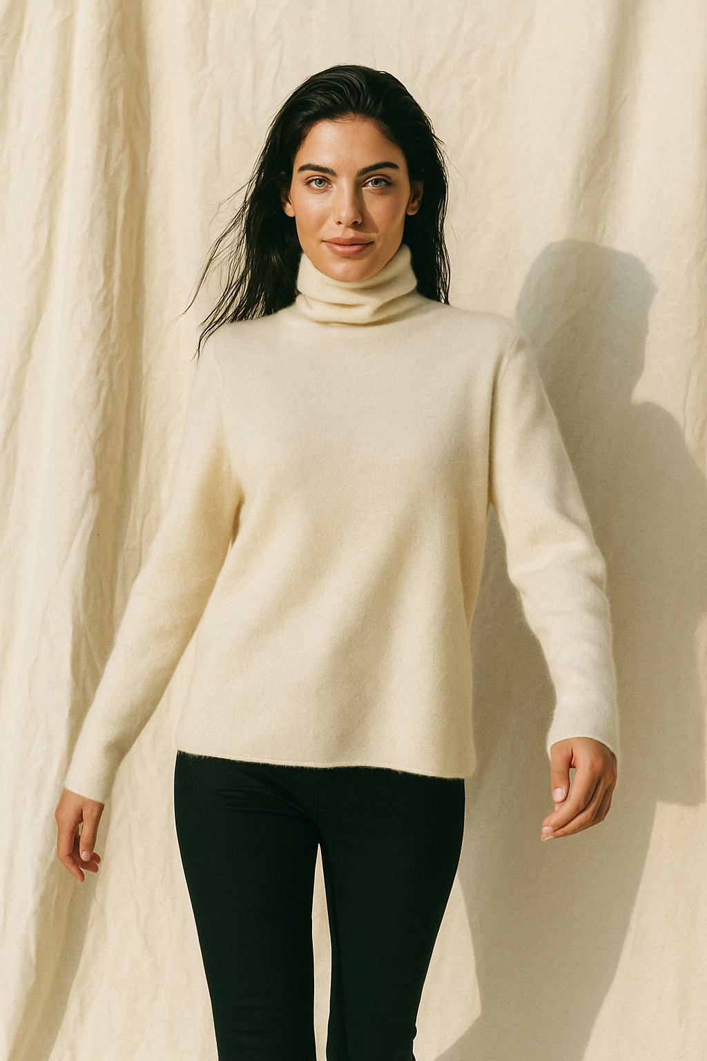 Victoria Womens Cashmere Blend Turtleneck Sweater, Slim Fit