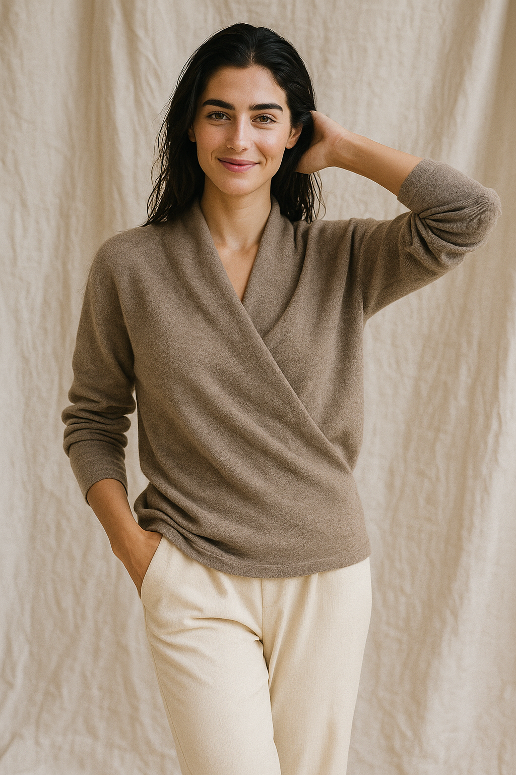 Kathryn Womens Cashmere Wrap Sweater with V-Neck
