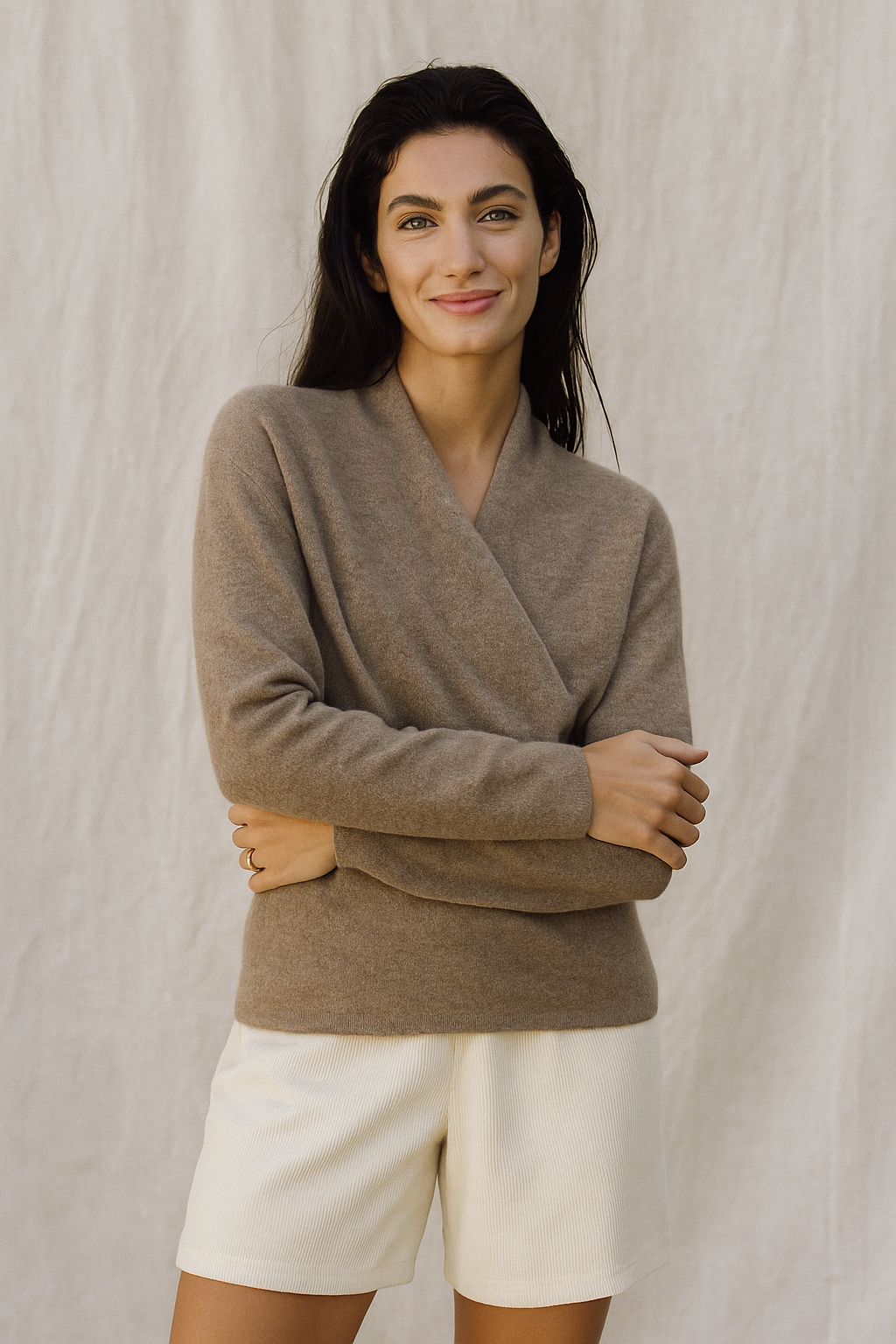 Kathryn Womens Cashmere Wrap Sweater with V-Neck