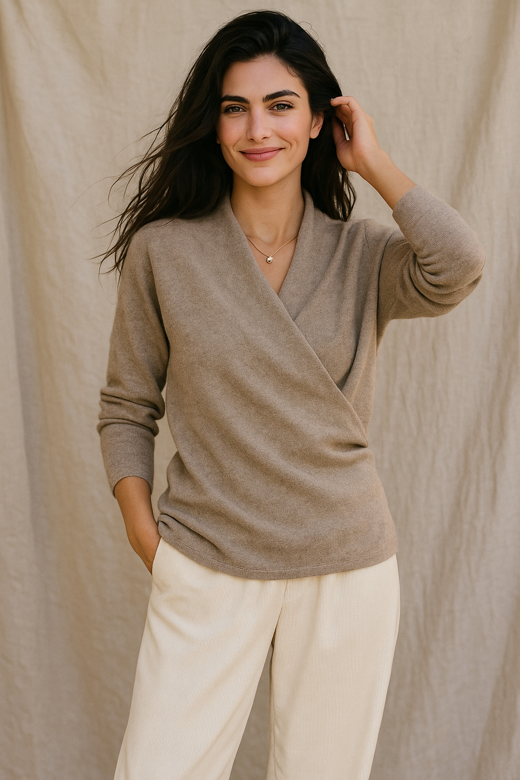 Kathryn Womens Cashmere Wrap Sweater with V-Neck