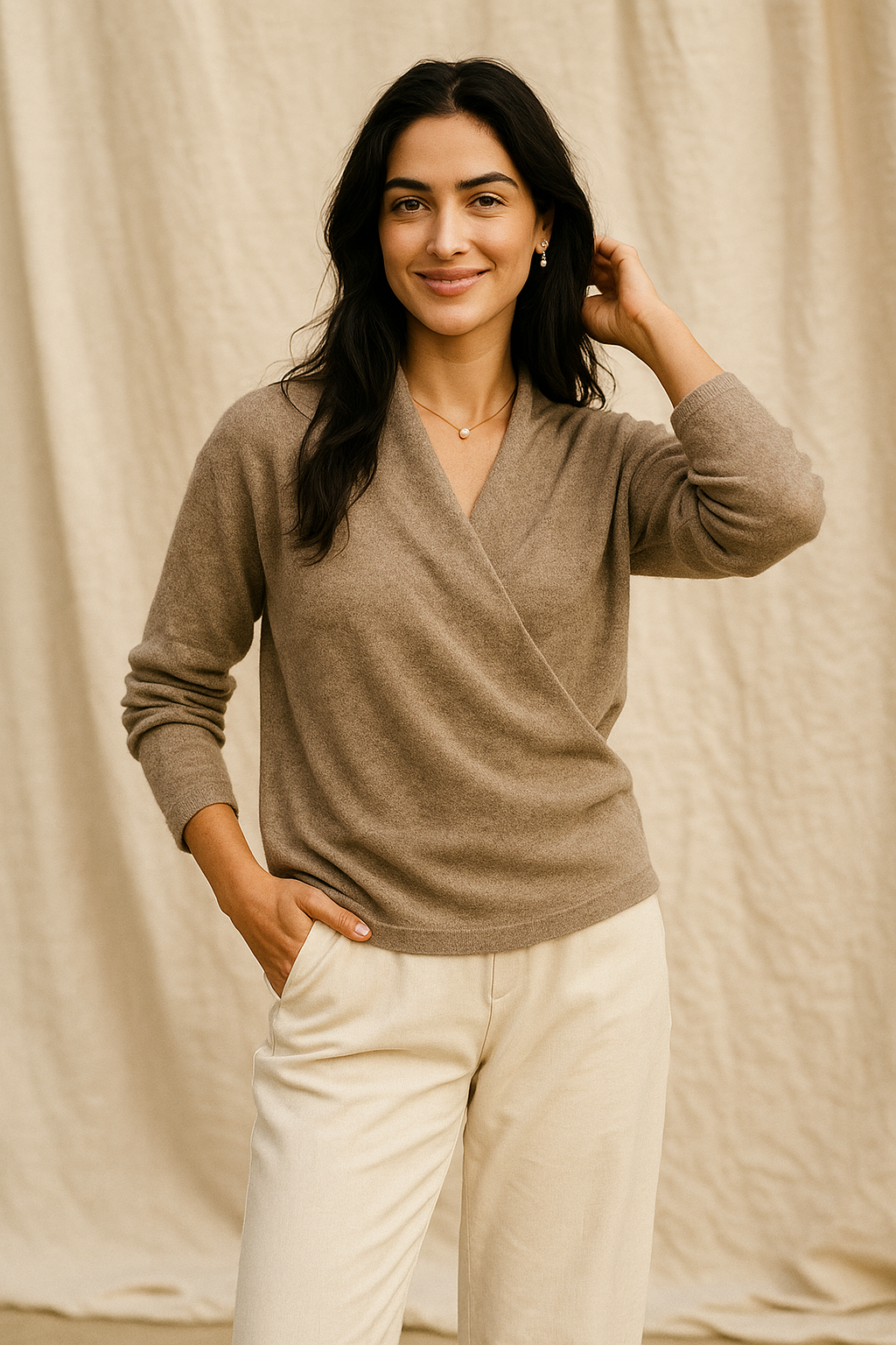 Kathryn Womens Cashmere Wrap Sweater with V-Neck
