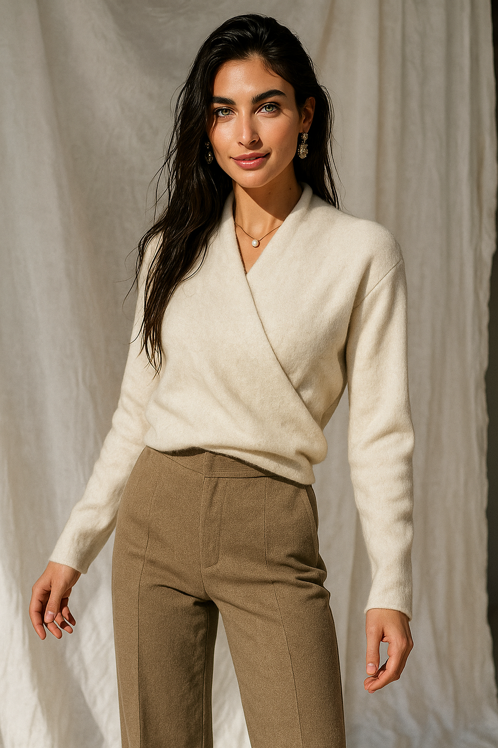 Kathryn Womens Cashmere Wrap Sweater with V-Neck