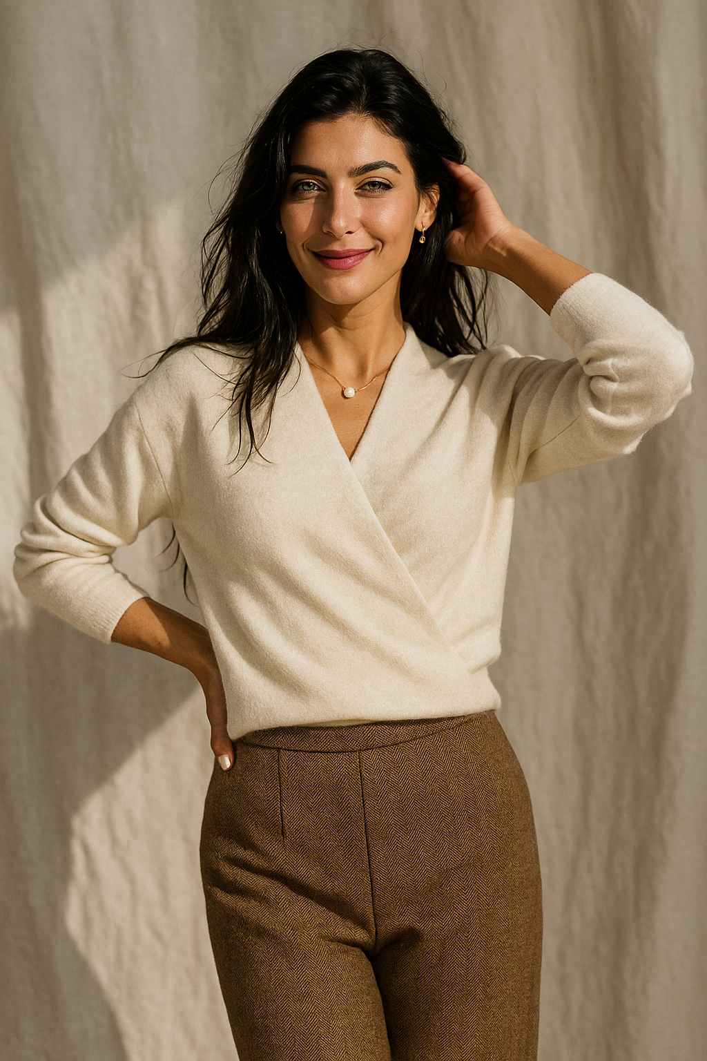 Kathryn Womens Cashmere Wrap Sweater with V-Neck