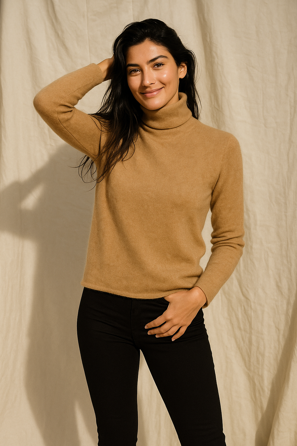 Victoria Womens Cashmere Blend Turtleneck Sweater, Slim Fit