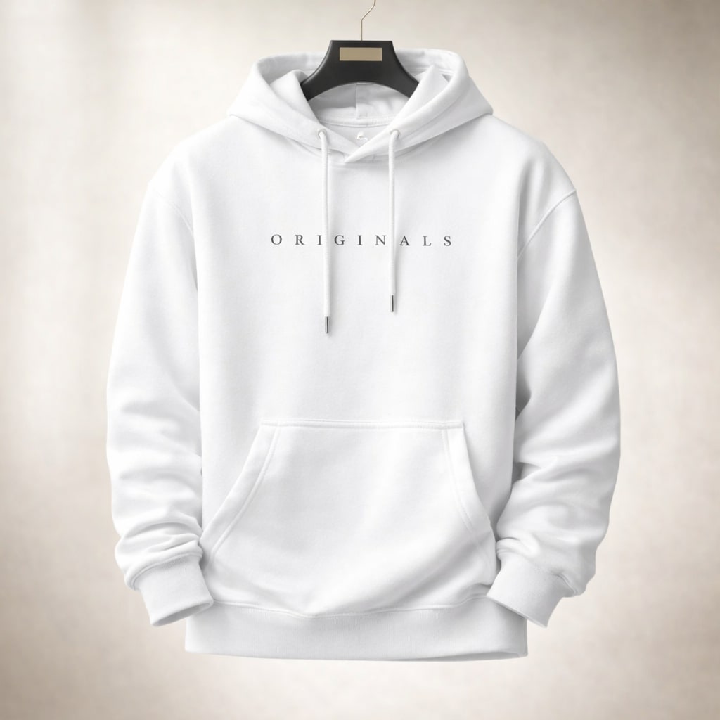 Jesse Mens Relaxed Fit Hoodie with Kangaroo Pocket in White