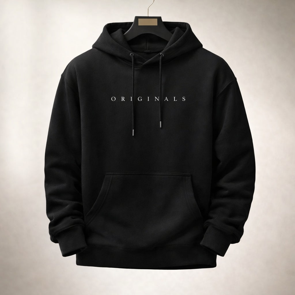 Jesse Mens Relaxed Fit Hoodie with Kangaroo Pocket in Black