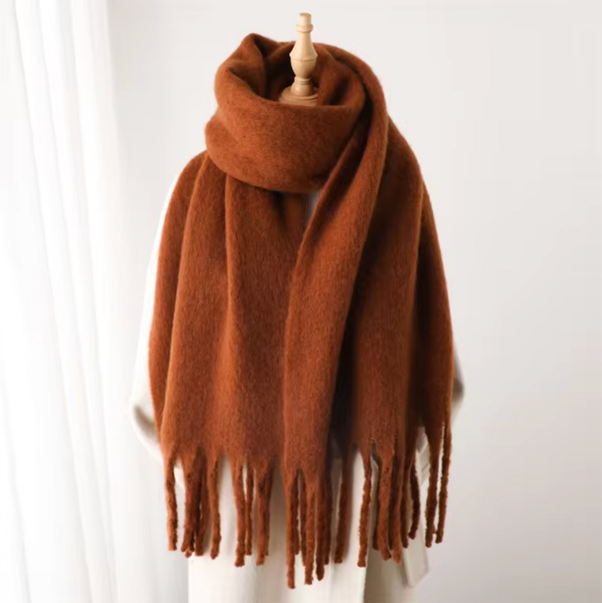 Elyra Womens Pashmina Scarf with Long Tassels in Brown