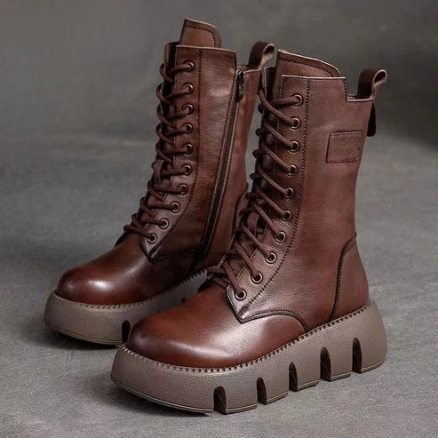 Kate Womens Winter Boots with Side Zip and Laces in Brown
