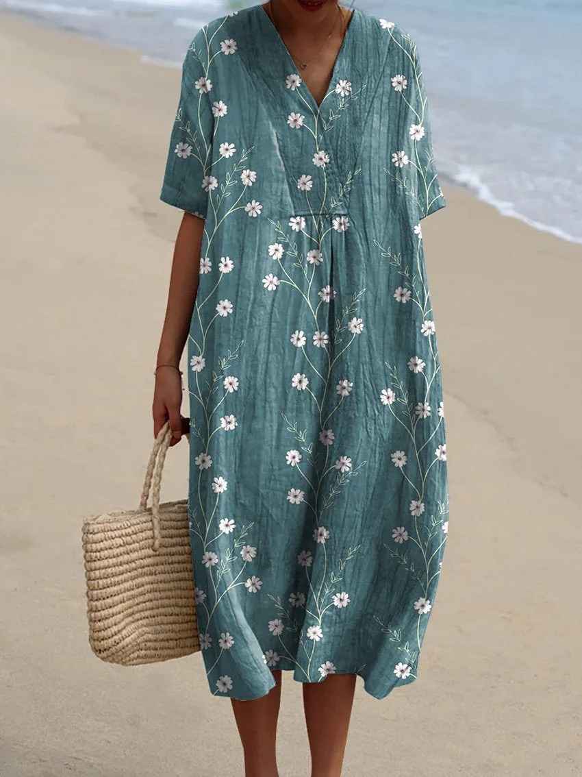 Briza™ - Women's Vintage Floral Art Print Flowy Casual Dress
