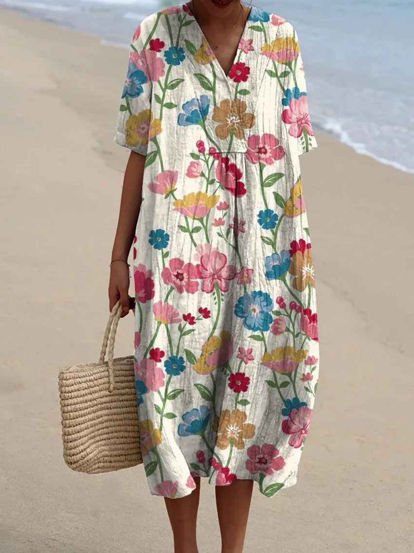 Briza™ - Women's Vintage Floral Art Print Flowy Casual Dress