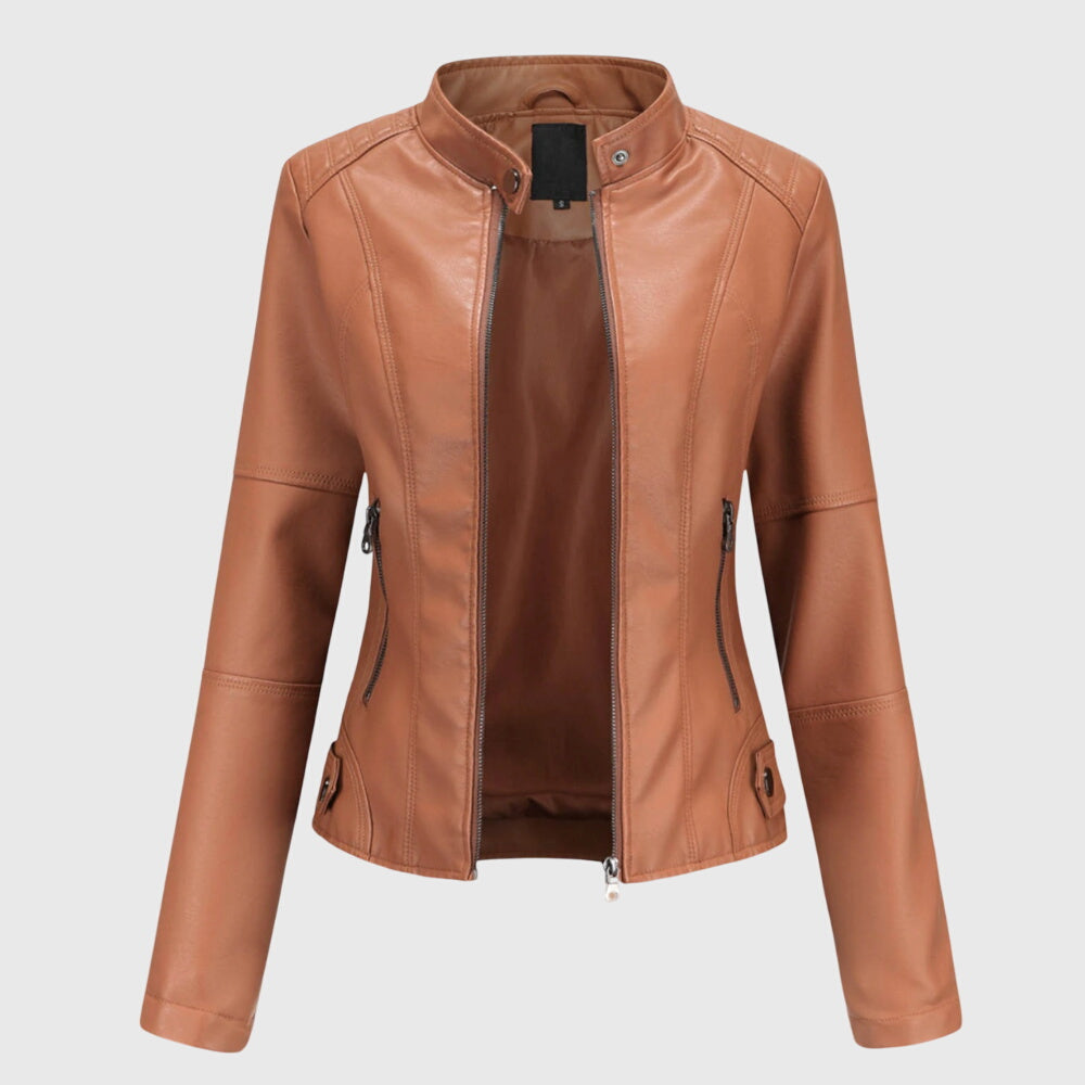 Giorgina Womens Leather Jacket with Tailored Fit in Light Brown