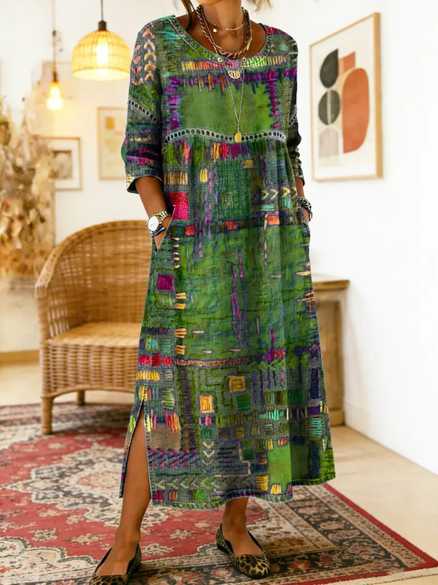 Manuela™ | Printed Dress with Ethnic Patchwork