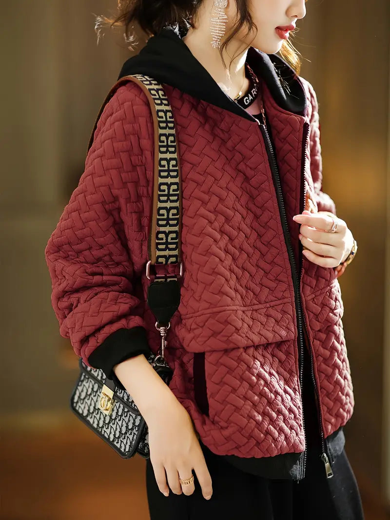 Mirelle Womens Quilted Hooded Jacket, Basketweave Pattern