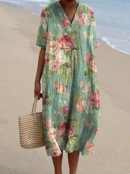 Briza™ - Women's Vintage Floral Art Print Flowy Casual Dress