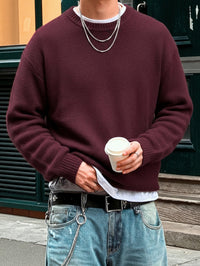 Kyle | Mens Crew Neck Knit Sweater with Dropped Shoulders | Boxy Fit, Ribbed Trim | Cream, Gray and More XS-XL