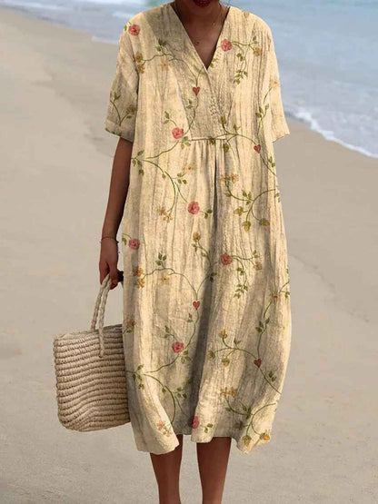 Briza™ - Women's Vintage Floral Art Print Flowy Casual Dress