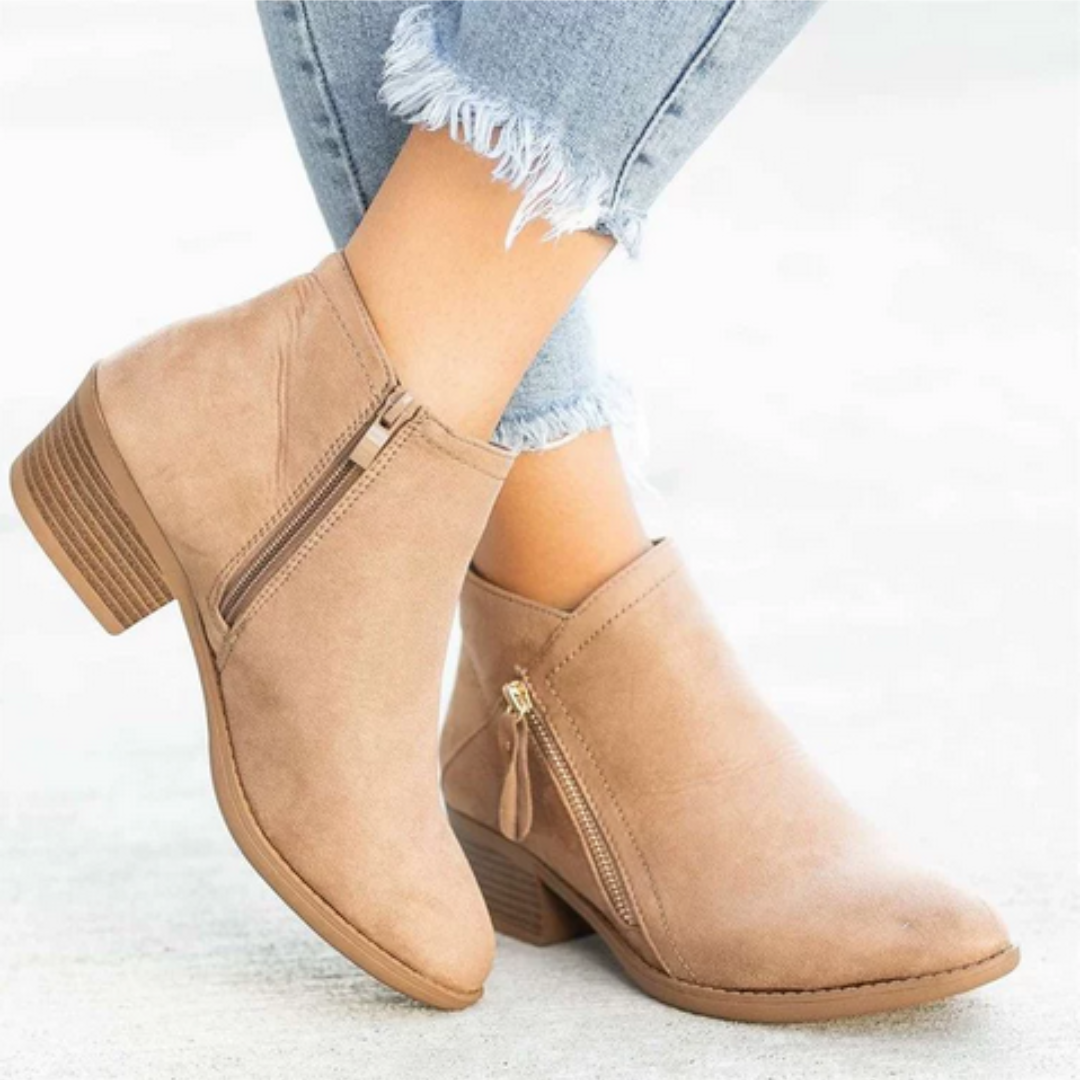 Raya Womens Ankle Boots with Side Zipper in Beige