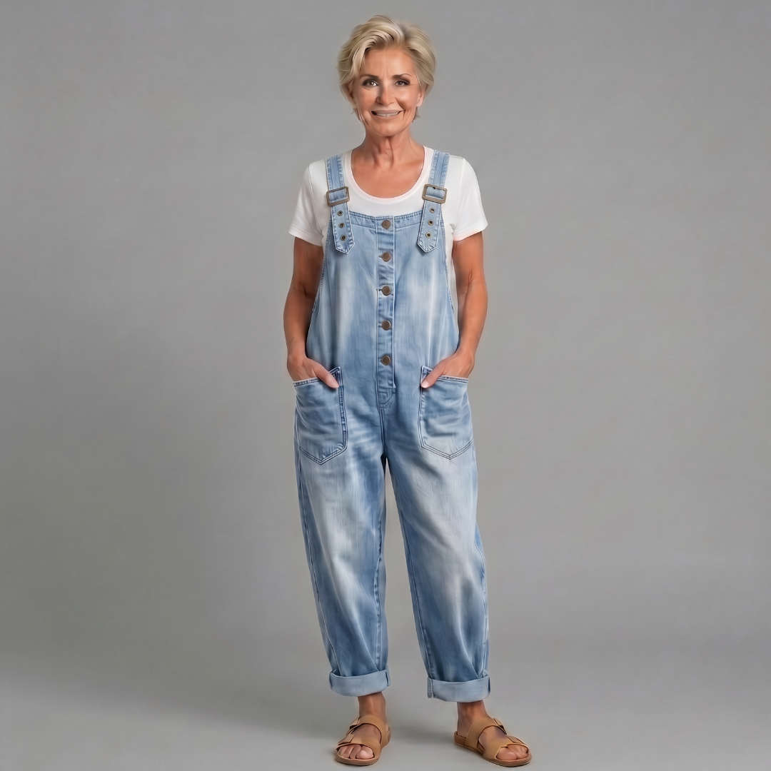 Solene™ | Vintage Washed Cotton Denim Overalls