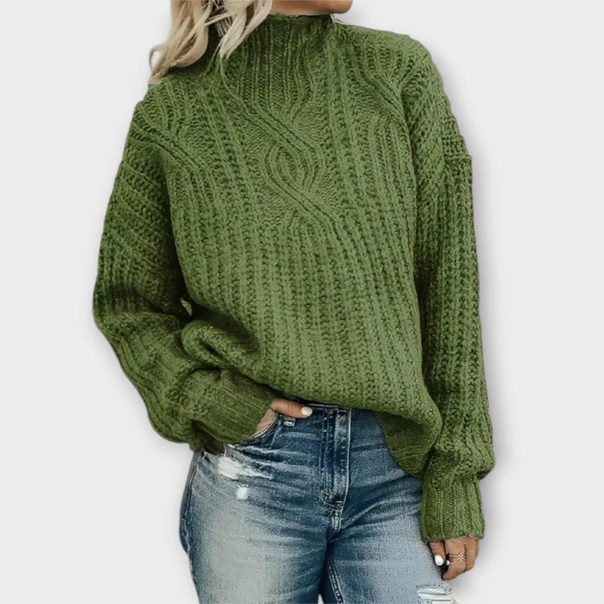 Women's High-Neck Cable-Knit Sweater, Relaxed Fit | Mock-Neck Design, Textured Knit | 5 Colorways | S–3XL