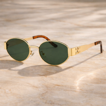 Celine - Gold/Green Oval Frame Fashionable Sunglasses